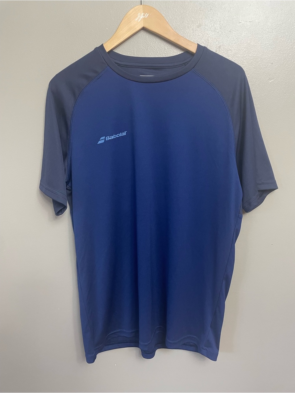 Babolat Tennis Shirt Mens Large Navy Blue Polyester Round Neck Moisture Wicking
